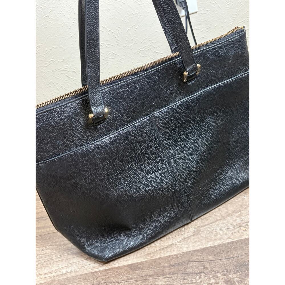 Nordstrom Black Leather Shoulder Bag Classic Neutral Minimalist Top Handle Purse - Picture 4 of 11